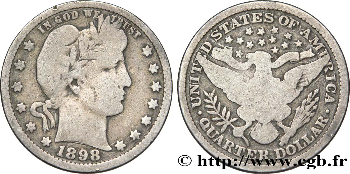 UNITED STATES OF AMERICA 1/4 Dollar Barber 1898 Philadelphie VF 