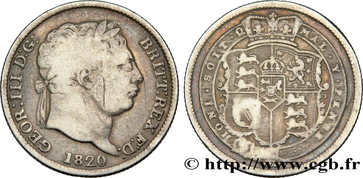 UNITED KINGDOM 1 Shilling Georges III 1820  VF 