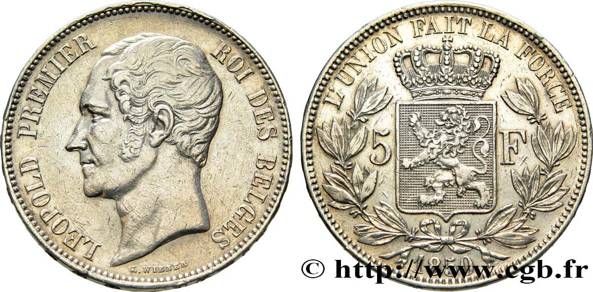 BELGIO 5 Francs Léopold Ier 1850  BB 