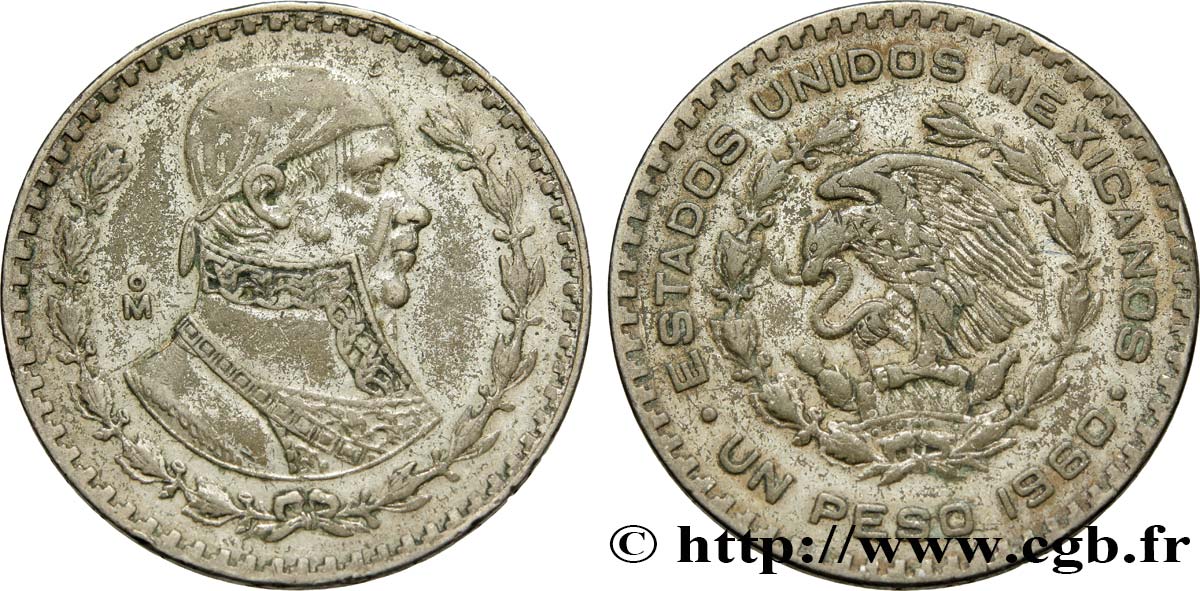 MEXICO 1 Peso Jose Morelos y Pavon / aigle 1960 Mexico VF 