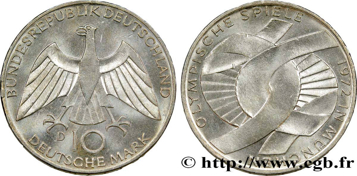 GERMANIA 10 Mark / XXe J.O. Munich - L’idéal olympique 1972 Munich SPL 