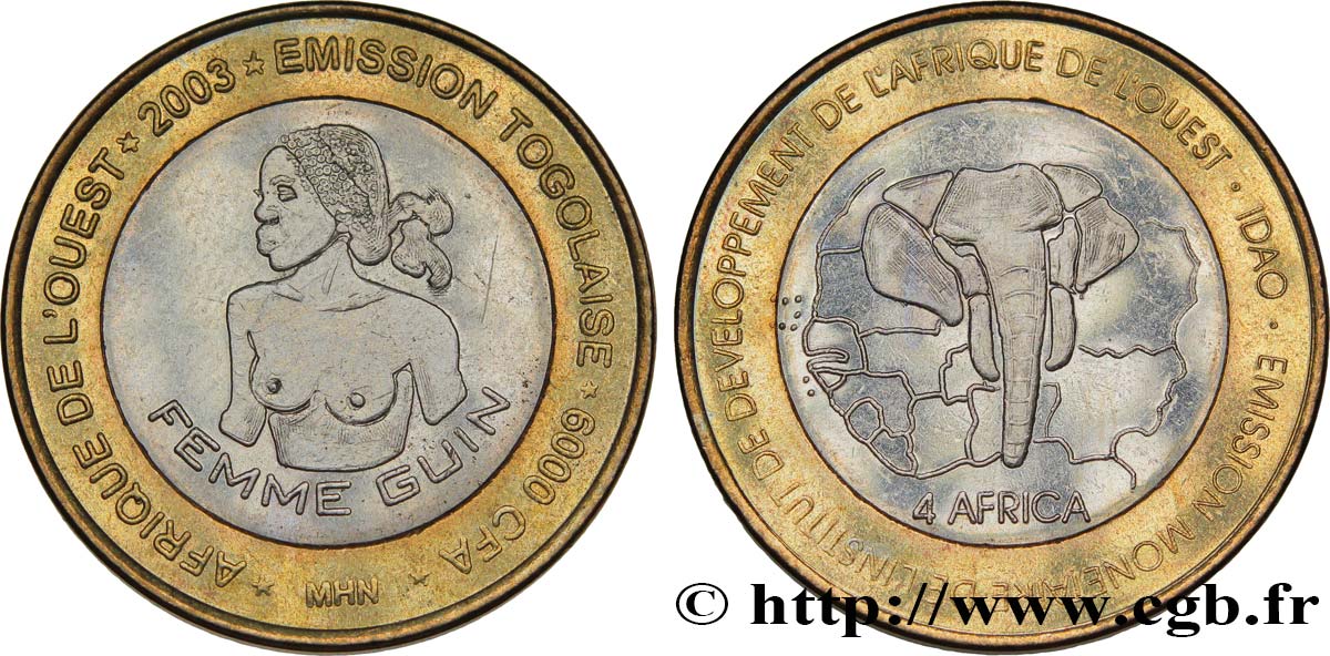 TOGO 6000 Francs femme Guin 2003  AU 