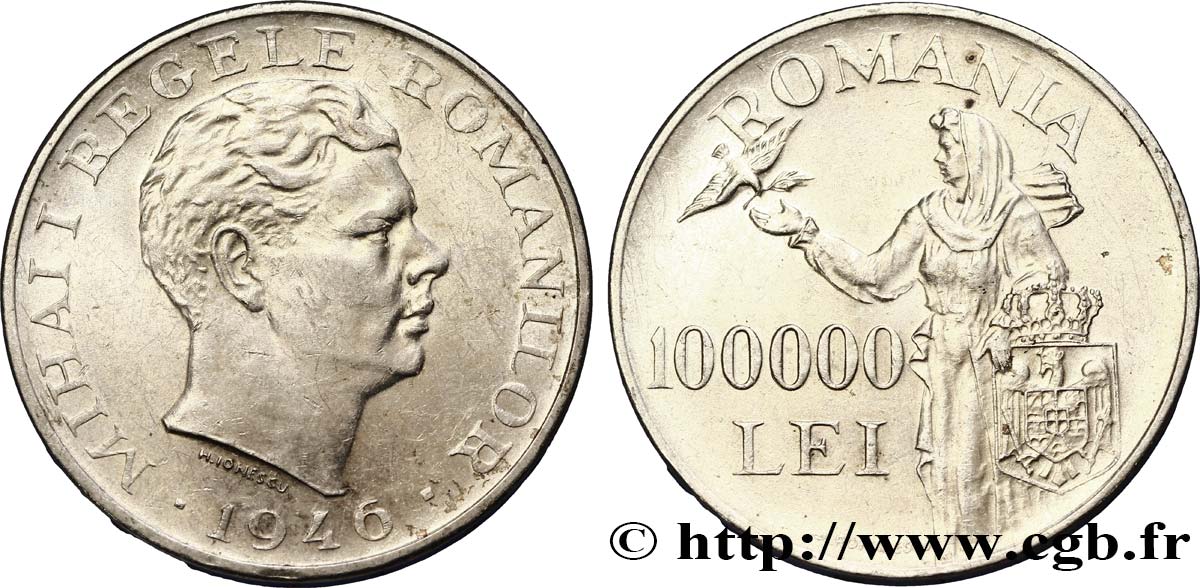 ROMANIA 100000 Lei Michel Ier 1946  AU 
