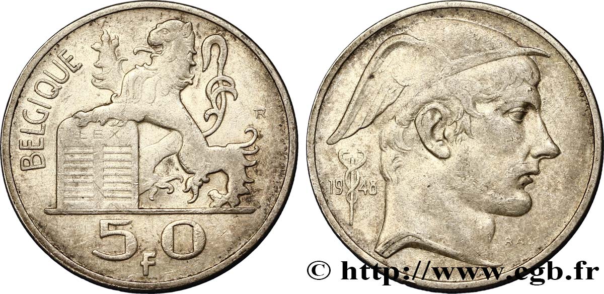 BELGIUM 50 Francs 1948  XF 