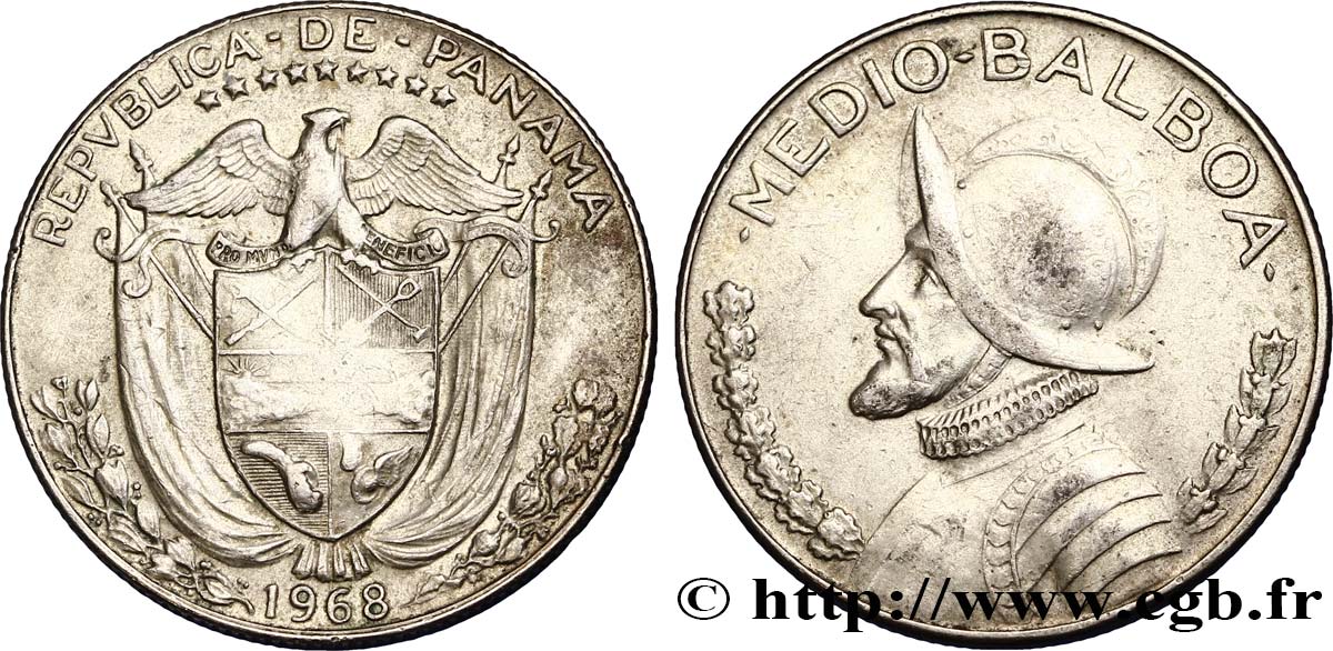 PANAMA 1/2 Balboa Vasco Nunez de Balboa 1968  XF 