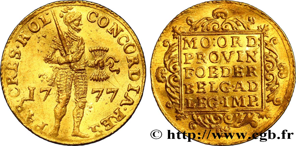 PAYS-BAS - PROVINCES-UNIES - HOLLANDE Ducat d or au chevalier 1777 Dordrecht TTB+ 