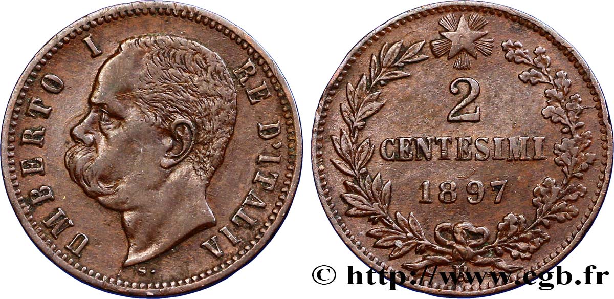 ITALY 2 Centesimi Humbert Ier 1897 Rome - R XF 