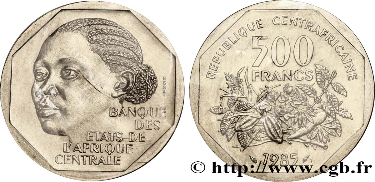 ZENTRALAFRIKANISCHE REPUBLIK Essai de 500 Francs femme africaine 1985 Paris ST 