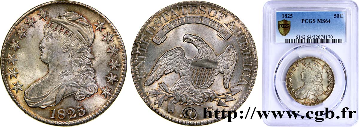 UNITED STATES OF AMERICA 50 Cents (1/2 Dollar) type “Capped Bust” 1825 Philadelphie MS64 PCGS