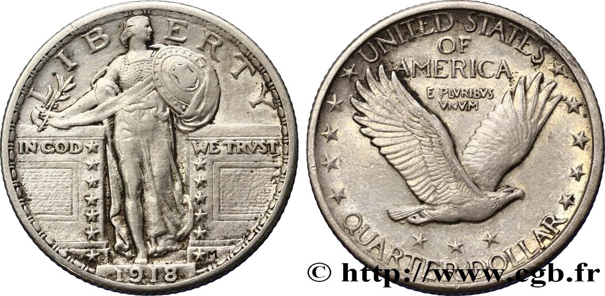 STATI UNITI D AMERICA 1/4 Dollar Liberty 1918 Philadelphie BB 