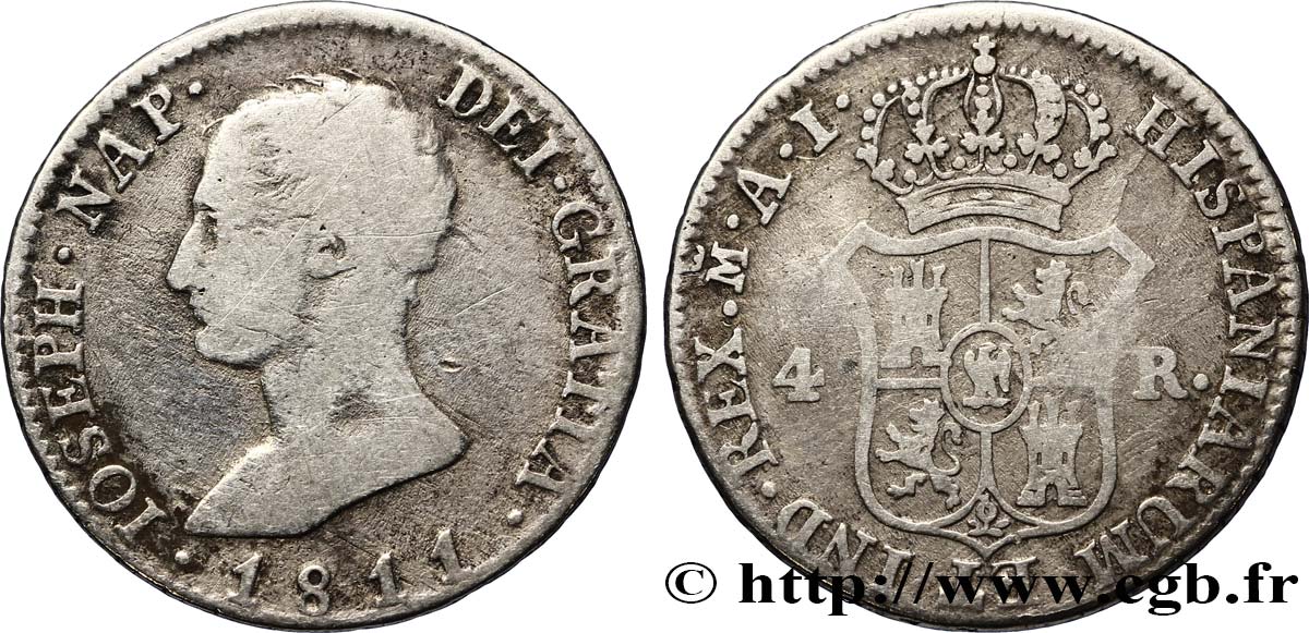 SPANIEN - KÖNIGREICH SPANIEN - JOSEPH NAPOLEON 4 reales 1811 Madrid S 