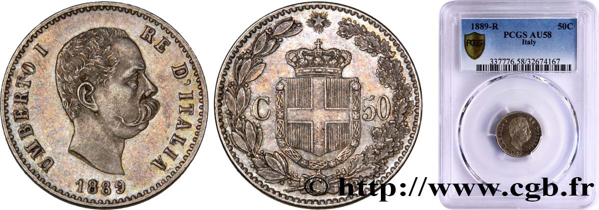 ITALIA 50 Centesimi 1889 Rome SPL58 PCGS