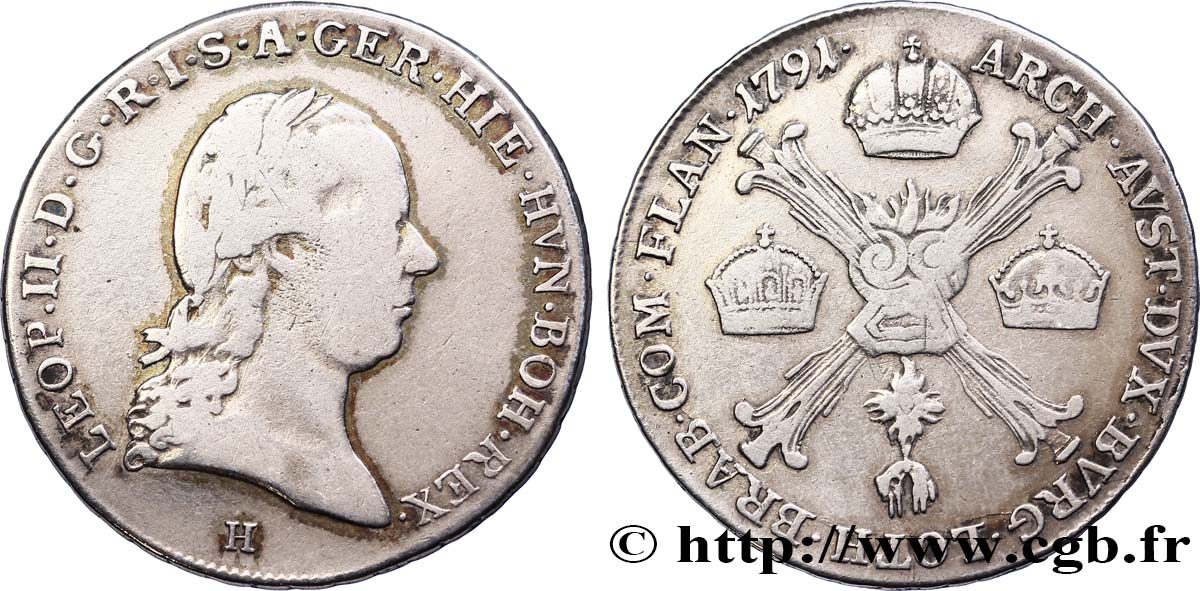 BELGIO - PAESI BASSI AUSTRIACI 1/4 Kronenthaler Pays-Bas Autrichiens 1791 Gunzburg q.BB 