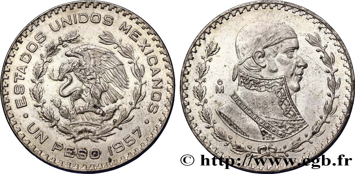 MESSICO 1 Peso Jose Morelos y Pavon / aigle 1957 Mexico SPL 