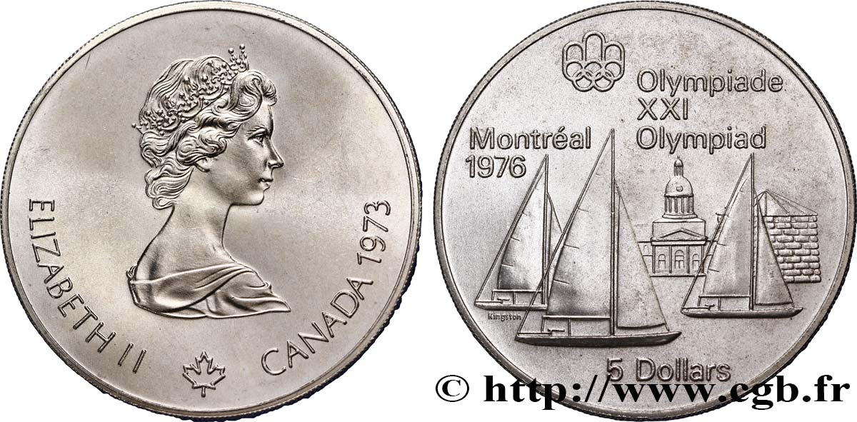 KANADA 5 Dollars Proof JO Montréal 1976 voiliers 1973  fST 