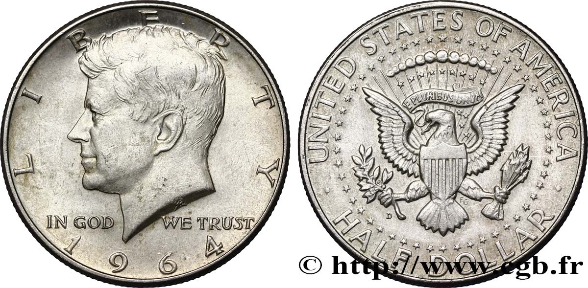 UNITED STATES OF AMERICA 1/2 Dollar Kennedy 1964 Denver AU 