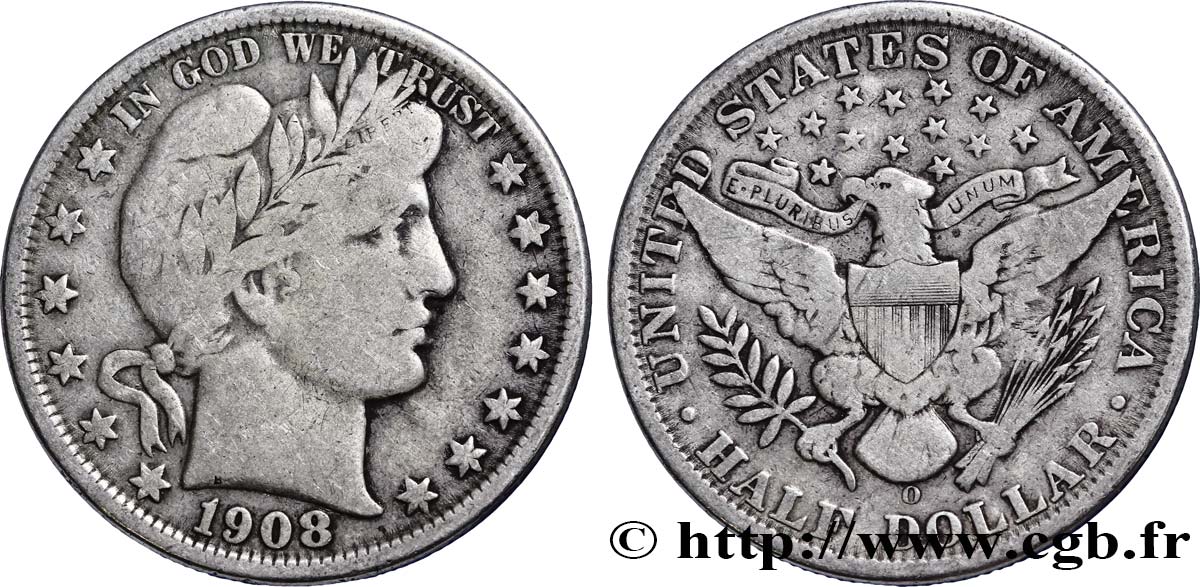 UNITED STATES OF AMERICA 1/2 Dollar Barber 1908 Nouvelle-Orléans - O VF 