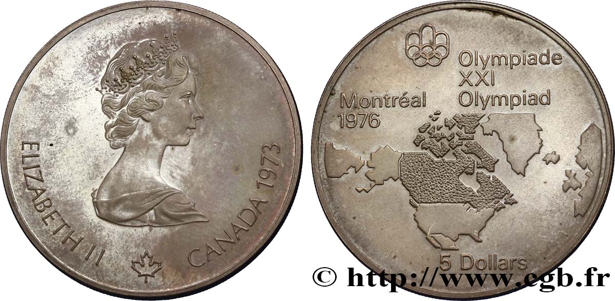 KANADA 5 Dollars JO Montréal 1976 carte de l’Amérique du Nord 1973  fST 