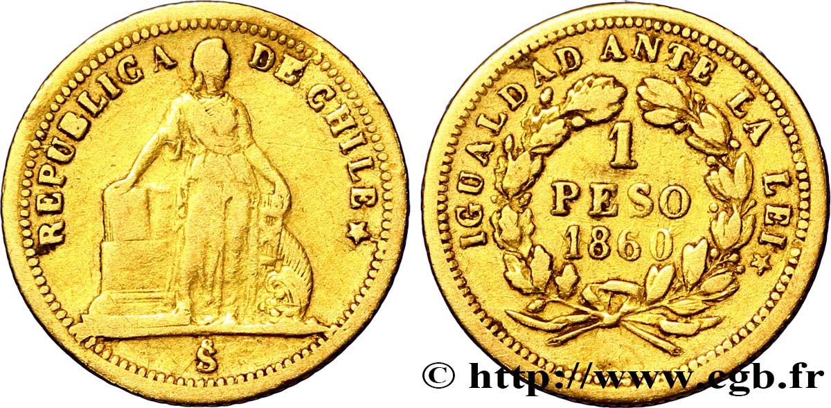 CHILE 1 Peso 1860 Santiago du Chili XF 