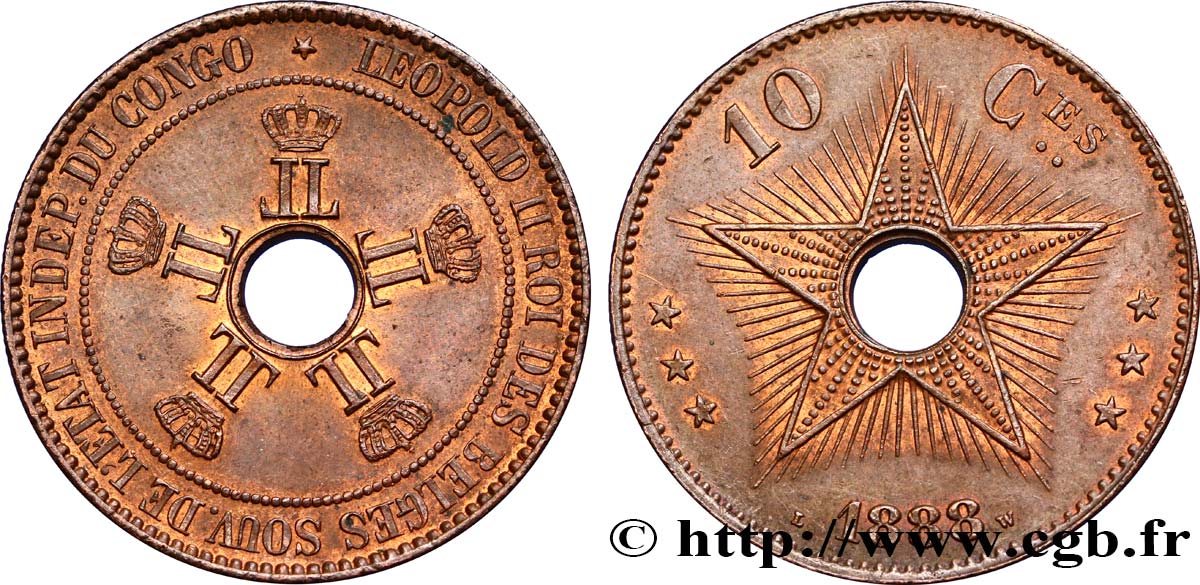 CONGO FREE STATE 10 Centimes 1888  AU 