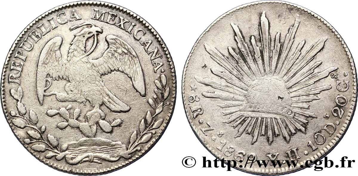 MEXICO 8 Reales 1869 Zacatecas VF 