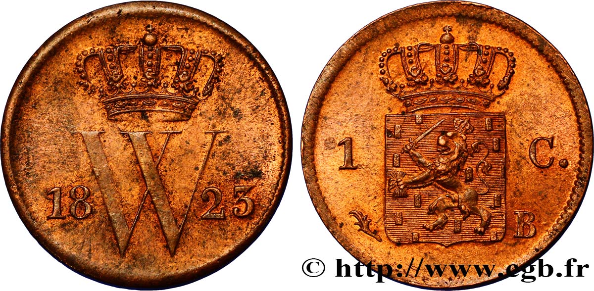 PAíSES BAJOS 1 Cent monogramme de Guillaume Ier 1823 Bruxelles SC 