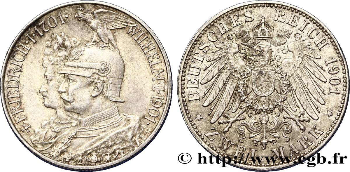 ALEMANIA - PRUSIA 2 Mark Guillaume II 200e anniversaire de la Prusse 1901 Berlin EBC 