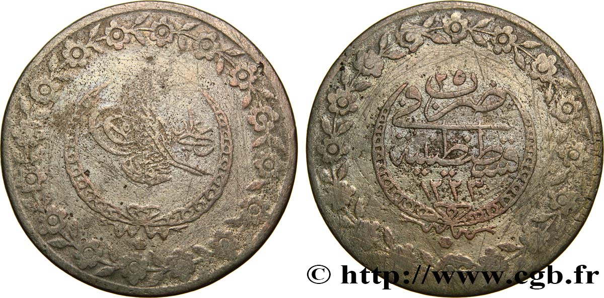 TURCHIA 5 Kurush au nom de Mahmud II AH1223 / an 25 1831 Constantinople MB 