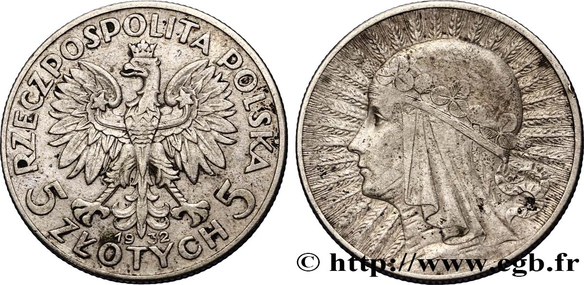 POLAND 5 Zlotych aigle / reine Jadwiga 1932 Londres VF 