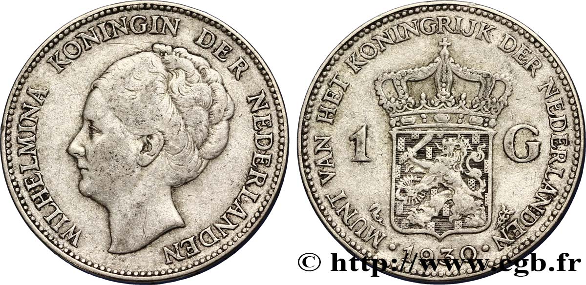 NETHERLANDS 1 Gulden Wilhelmina 1930  XF 