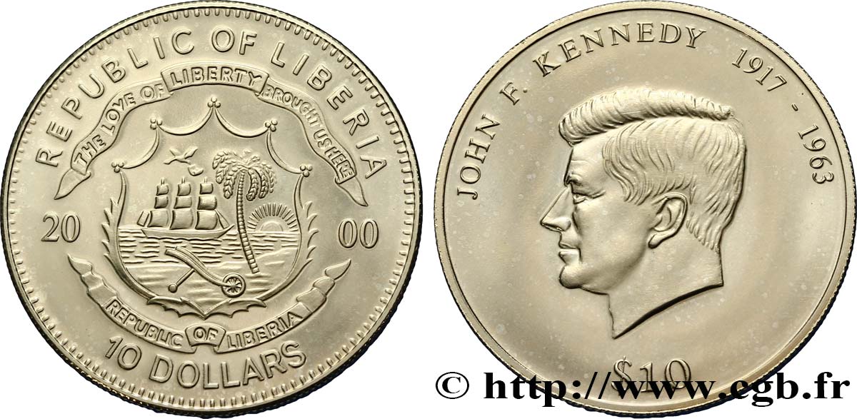 LIBERIA 10 Dollars John F. Kennedy 2000  FDC 