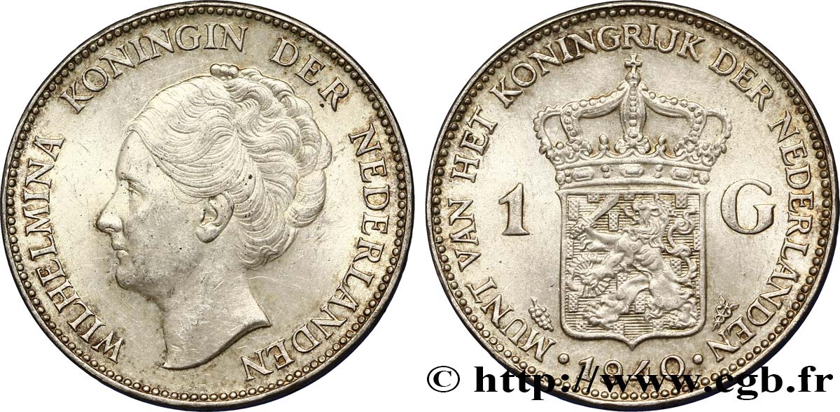NIEDERLANDE 1 Gulden Wilhelmina 1940  VZ 