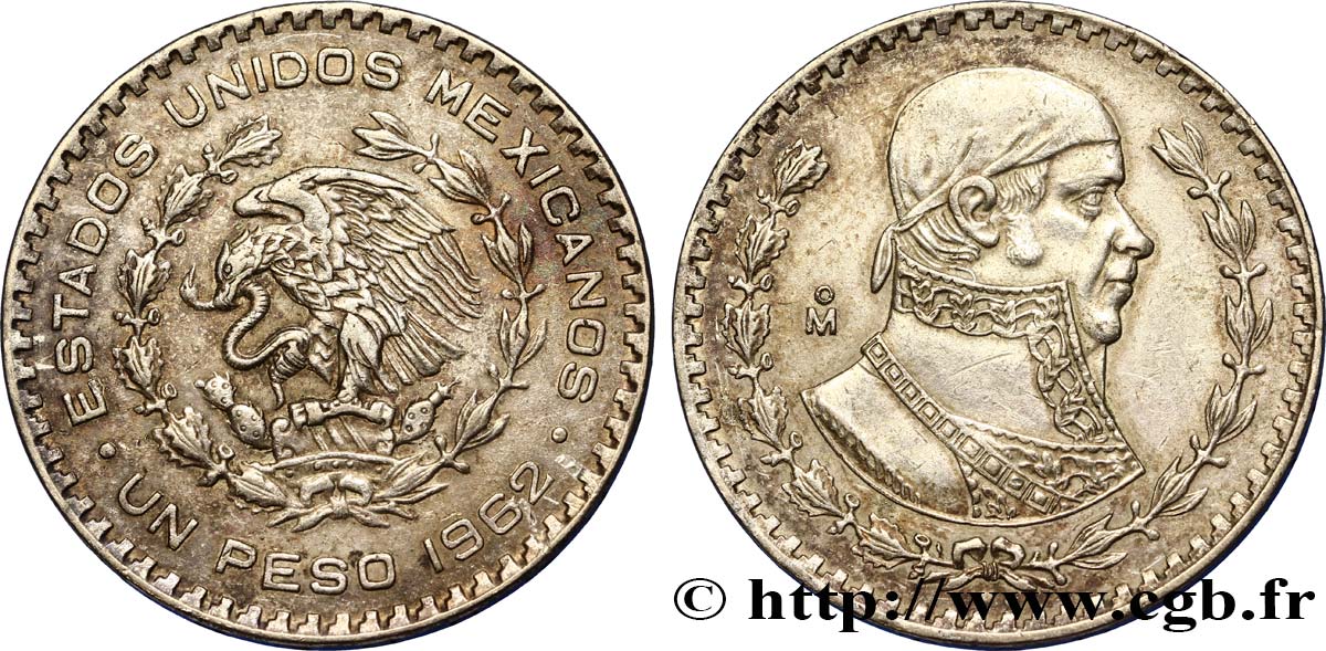 MEXICO 1 Peso Jose Morelos y Pavon / aigle 1962 Mexico XF 