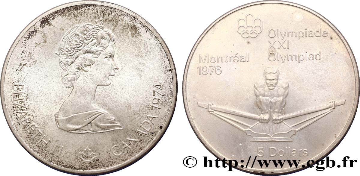 KANADA 5 Dollars JO Montréal 1976 rameur 1974  fST 
