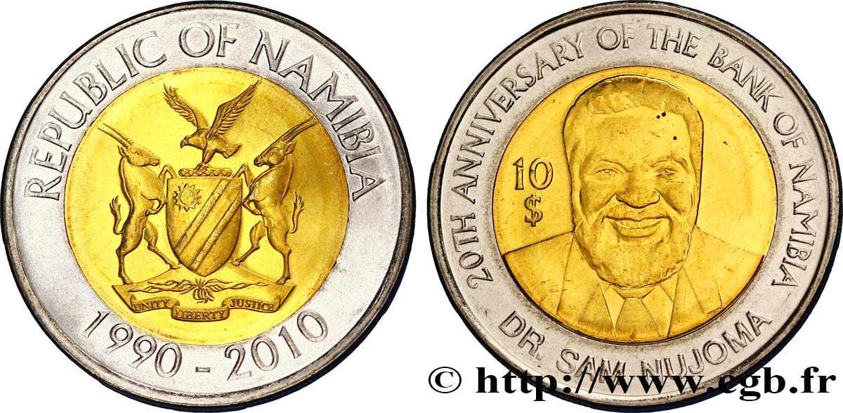 NAMIBIA 10 Dollar 20e anniversaire de la Banque de Namibie 2010  MS 