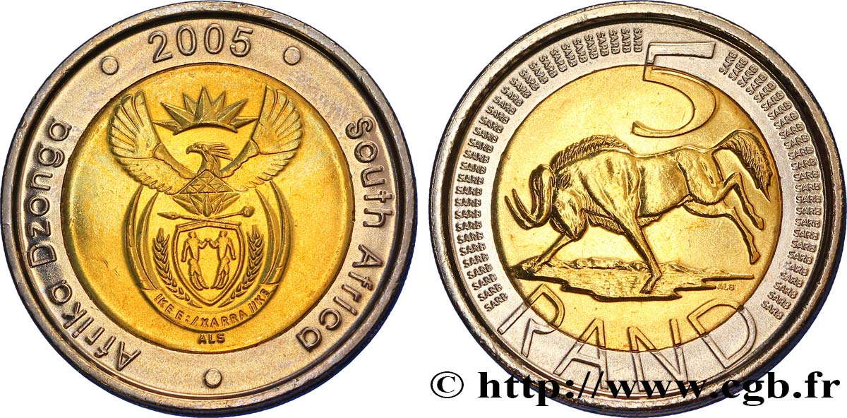 AFRIQUE DU SUD 5 Rand emblème / buffle 2005  SPL 