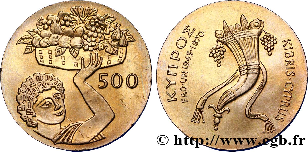CYPRUS 500 Mils femme portant une corbeille de fruits 1970  MS 