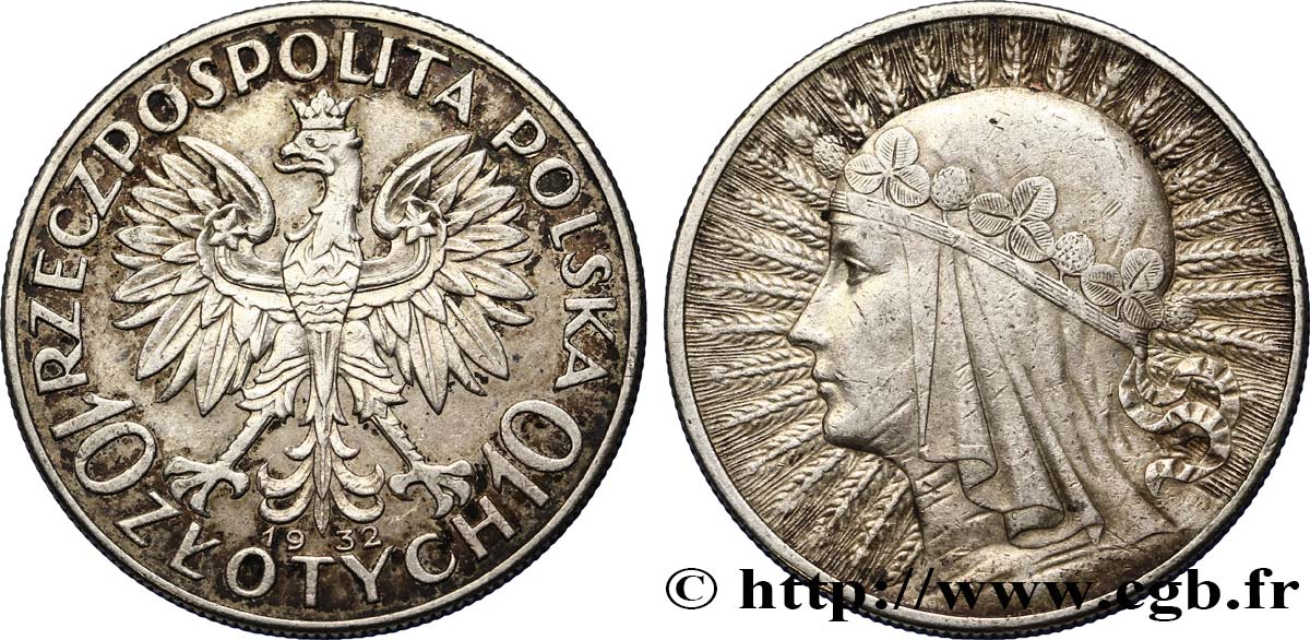 POLOGNE 10 Zlotych reine Jadwiga 1932 Varsovie TTB 