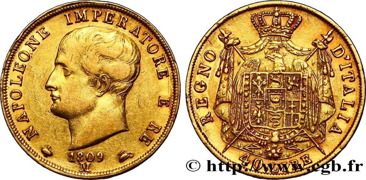 ITALIEN - Königreich Italien - NAPOLÉON I. 40 Lires 1809 Milan SS 