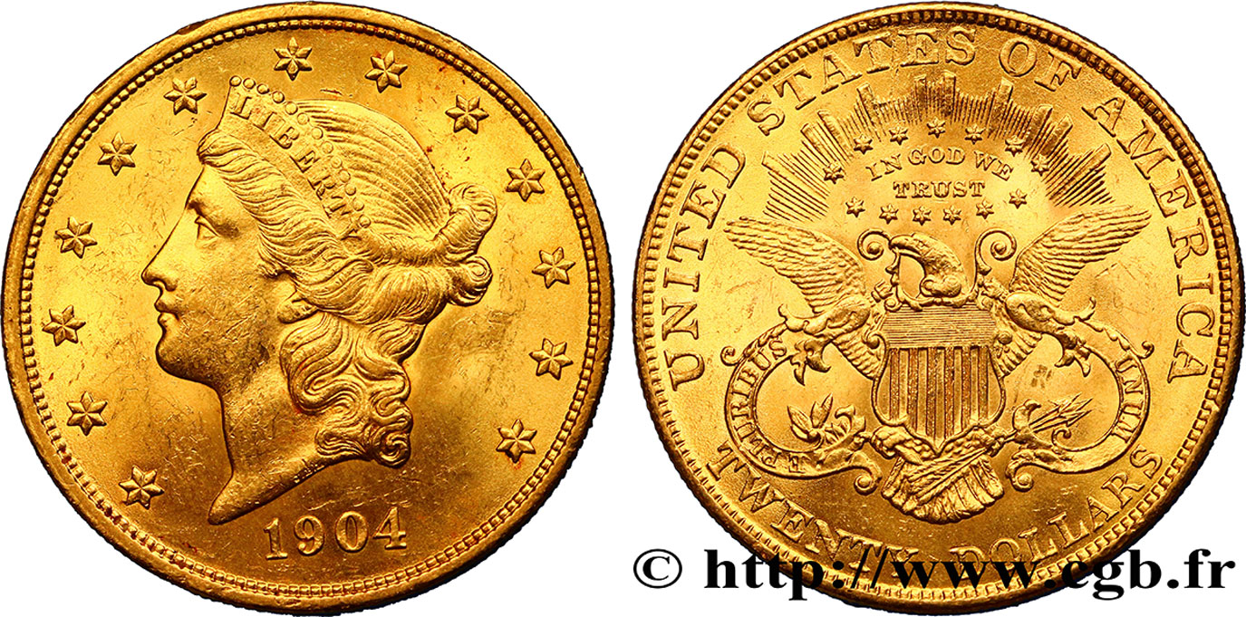 UNITED STATES OF AMERICA 20 Dollars or  Liberty  1904 Philadelphie AU 