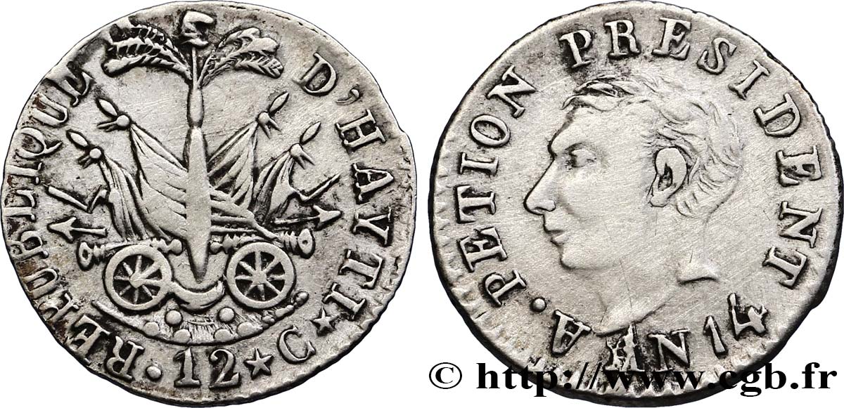 HAITI 12 Centimes Alexandre Sabes Petion, an 14 1817  q.BB 