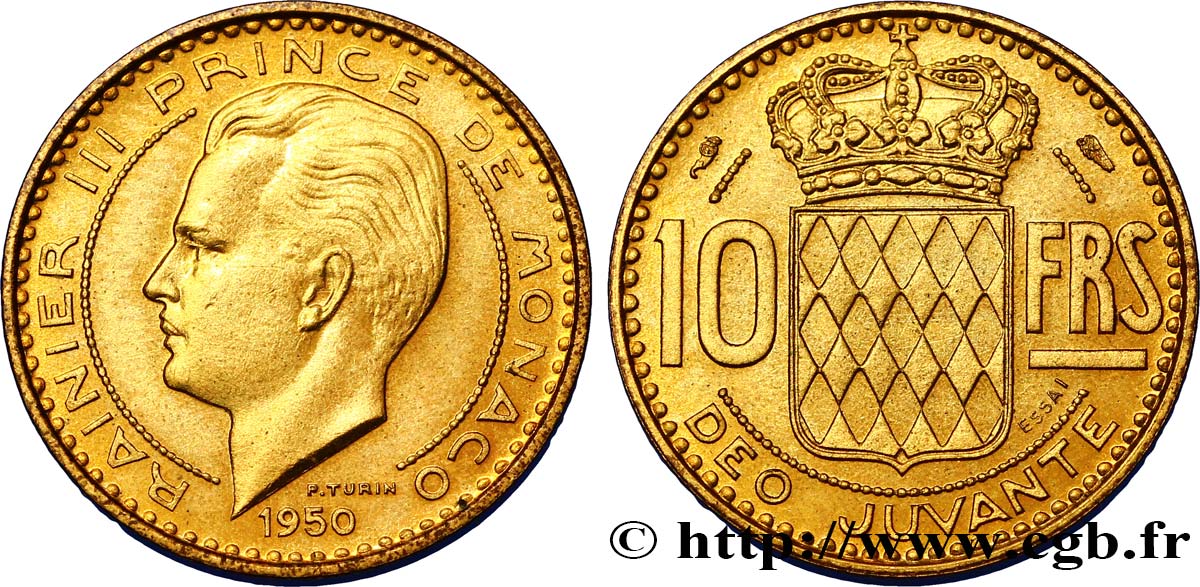 MONACO Essai de 10 Francs prince Rainier III 1950 Paris MS 