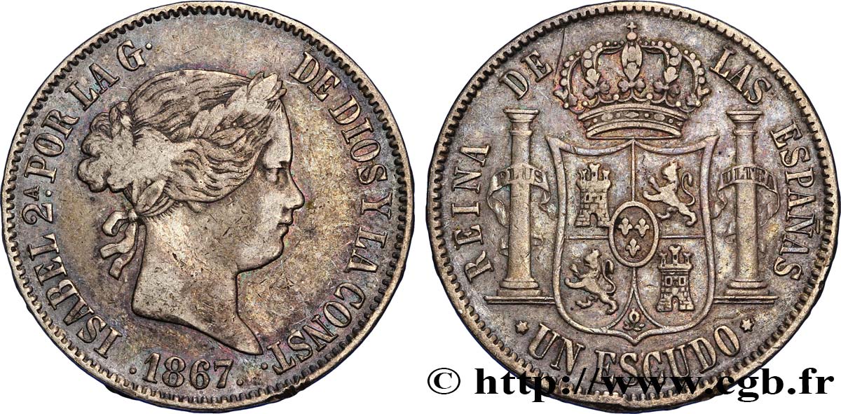 SPANIEN Escudo Isabelle II  1867 Madrid SS 