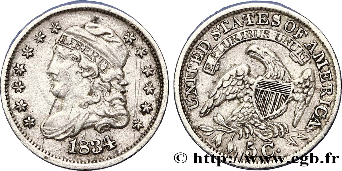 STATI UNITI D AMERICA 5 Cents “capped bust” 1834 Philadelphie BB 