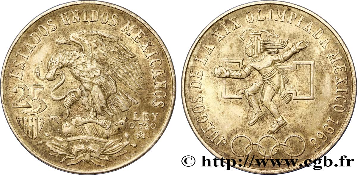 MEXIKO 25 Pesos Jeux Olympiques de Mexico 1968 Mexico fVZ 