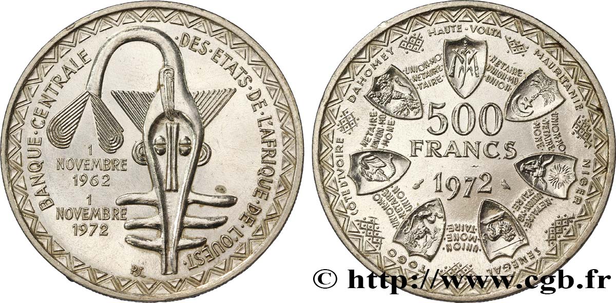 WEST AFRICAN STATES (BCEAO) 500 Francs BCEAO 1972 Paris MS 