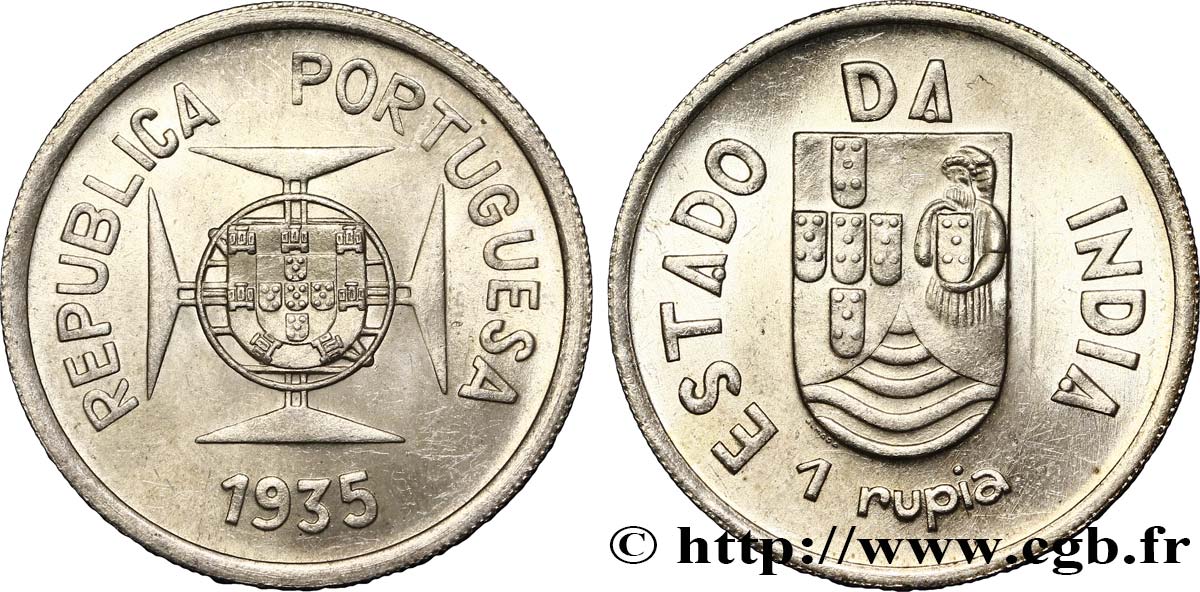INDIA PORTUGUESA 1 Roupie République Portugaise 1935  EBC 