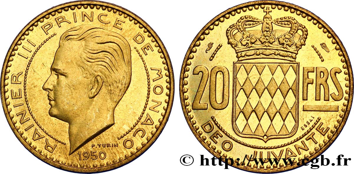 MONACO Essai de 20 Francs prince Rainier III 1950 Paris MS 