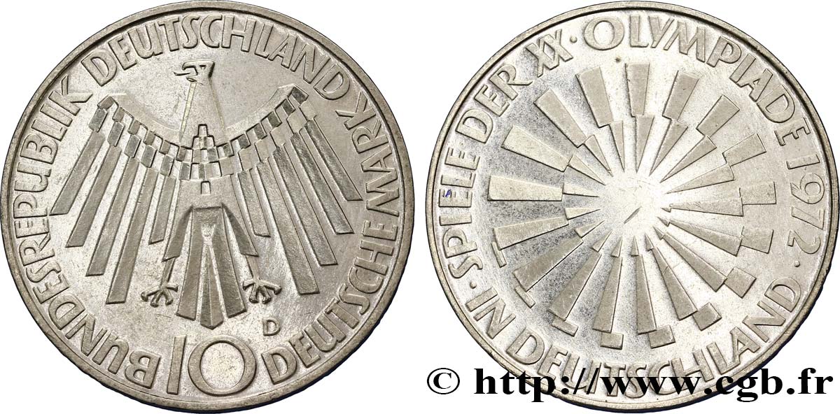 ALEMANIA 10 Mark XXe J.O. Munich / aigle type “IN DEUTSCHLAND” 1972 Munich EBC 