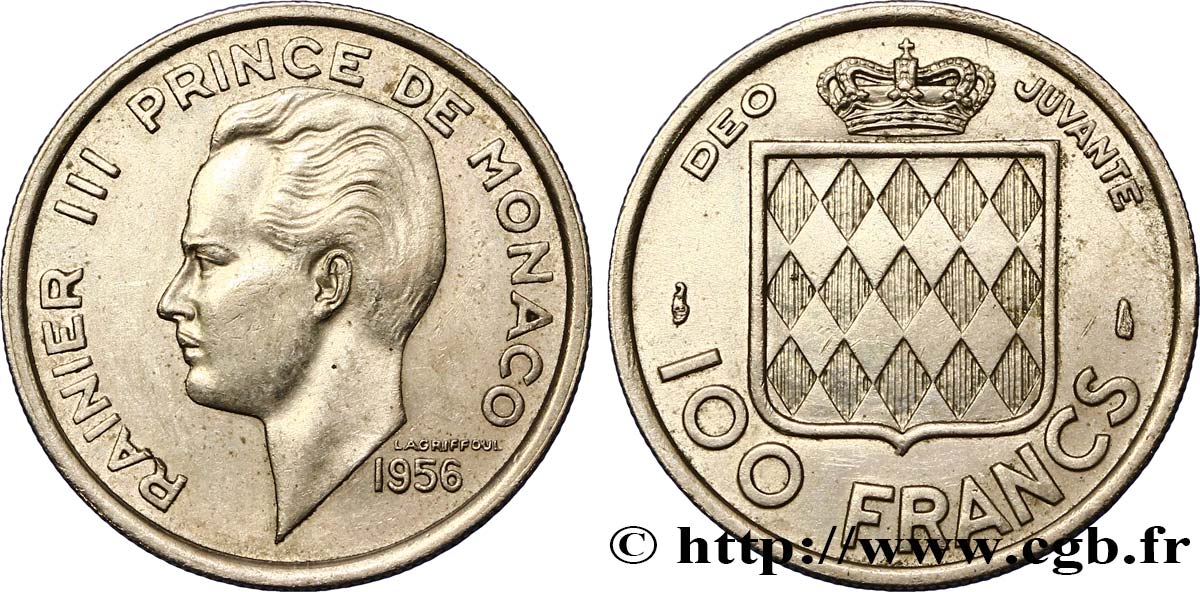 MONACO 100 Francs Rainier III / écu 1956 Paris TTB+ 